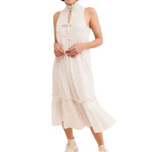 UO Annabelle Ruffle Mock Neck Midi Dress Soft Floral 100% Cotton Size Medium